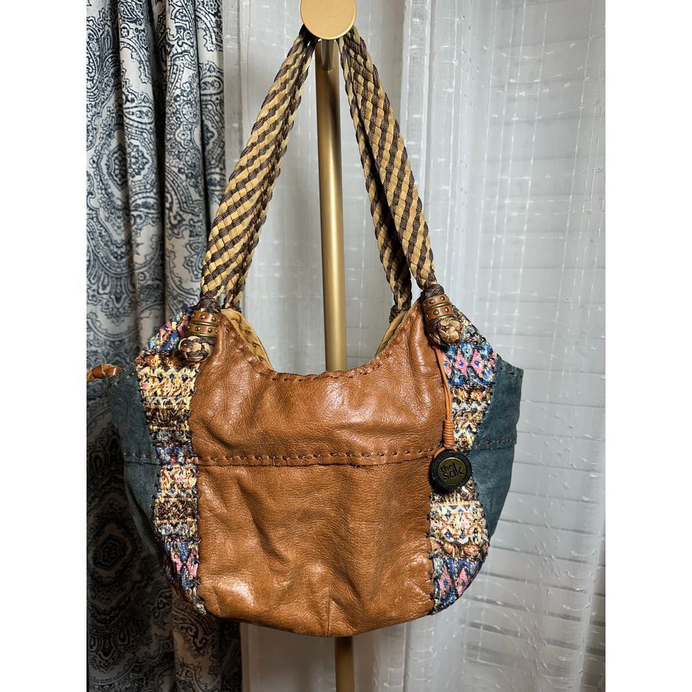 The Sak Boho Tote Hobo Style Purse Med Sz Braided Handles 100% Leather
